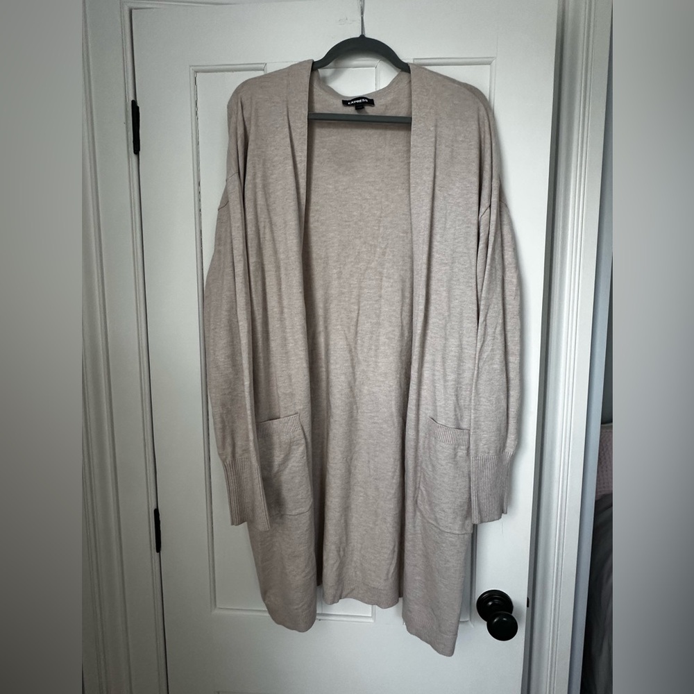 Express Light Tan Open Front Cardigan